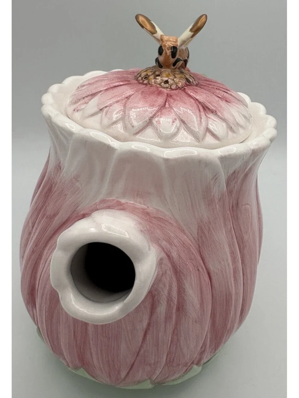 Vintage The Bombay Company Pink Gerber Daisy Teapot with Bumble Bee Lid